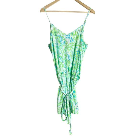 Lilly Pulitzer Deanna Pool Blue Green Any Fins Possible Romper Size Large - Picture 2 of 8